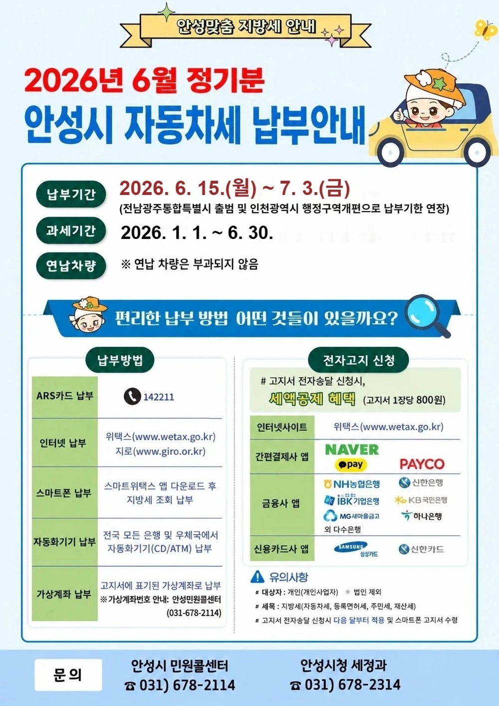 안성시, 6월 정기분 자동차세 부과